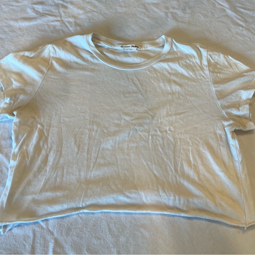 REFORMATION 100% COTTON CROPPED WHITE TSHIRT SIZE SMALL GREAT CONDITION